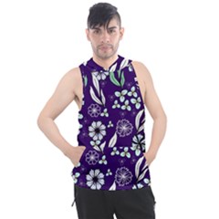 Floral Blue Pattern  Men s Sleeveless Hoodie