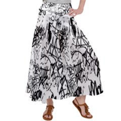 Black And White Graffiti Abstract Collage Satin Palazzo Pants by dflcprintsclothing