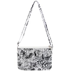 Black And White Graffiti Abstract Collage Double Gusset Crossbody Bag by dflcprintsclothing