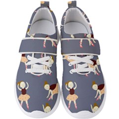 Cute  Pattern With  Dancing Ballerinas On The Blue Background Men s Velcro Strap Shoes by EvgeniiaBychkova