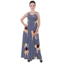 Cute  Pattern With  Dancing Ballerinas On The Blue Background Empire Waist Velour Maxi Dress by EvgeniiaBychkova