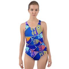 Sea Fish Illustrations Cut-out Back One Piece Swimsuit