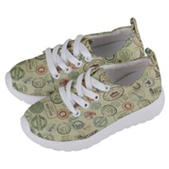 Beige Denim With Logos Kids  Lightweight Sports Shoes by ArtsyWishy