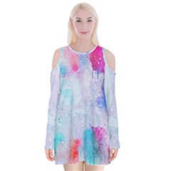 Rainbow Paint Velvet Long Sleeve Shoulder Cutout Dress by goljakoff