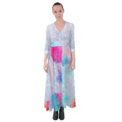 Rainbow Paint Button Up Maxi Dress