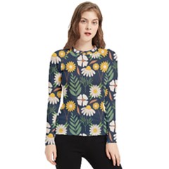 Flower Grey Pattern Floral Women s Long Sleeve Rash Guard