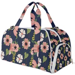 Flower White Grey Pattern Floral Burner Gym Duffel Bag by Dutashop