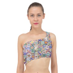 Mosaic Print Spliced Up Bikini Top 