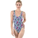 Blue Paisley Print High Leg Strappy Swimsuit View1