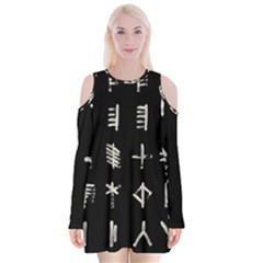 Ogham Rune Set Complete Inverted Velvet Long Sleeve Shoulder Cutout Dress by WetdryvacsLair