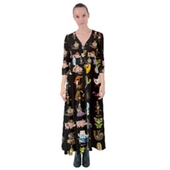 Glitch Glitchen Npc Animals And Characters Pattern Button Up Maxi Dress