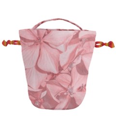 Coral Colored Hortensias Floral Photo Drawstring Bucket Bag by dflcprintsclothing