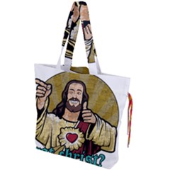 Buddy Christ Drawstring Tote Bag by Valentinaart