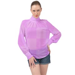 Pink Gingham Check Squares High Neck Long Sleeve Chiffon Top by yoursparklingshop