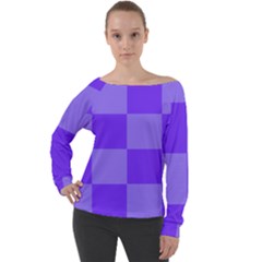 Purple Gingham Check Squares Pattern Off Shoulder Long Sleeve Velour Top by yoursparklingshop