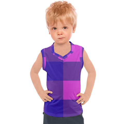 Blue And Pink Buffalo Plaid Check Squares Pattern Kids  Sport Tank Top by yoursparklingshop