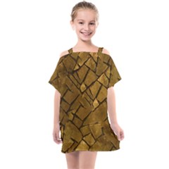 Golden Mosaic Texture Print Kids  One Piece Chiffon Dress by dflcprintsclothing