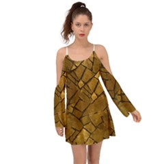 Golden Mosaic Texture Print Kimono Sleeves Boho Dress by dflcprintsclothing