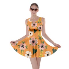 Flower Orange Pattern Floral Skater Dress by Dutashop