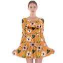 Flower Orange Pattern Floral Long Sleeve Skater Dress View1