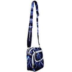 Blue Lightning At Night, Modern Graphic Art  Shoulder Strap Belt Bag by picsaspassion