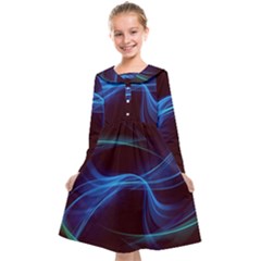 Light Waves In Blue And Green, Graphic Art Kids  Midi Sailor Dress