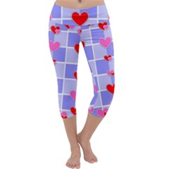 Love Hearts Valentine Decorative Capri Yoga Leggings by Dutashop