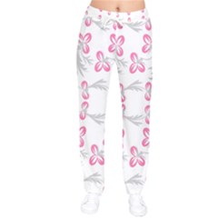 Pink Folk Flowers Women Velvet Drawstring Pants by Eskimos