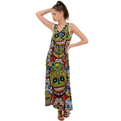 Sugar Skulls V-neck Chiffon Maxi Dress by ExtraAwesomeSauce