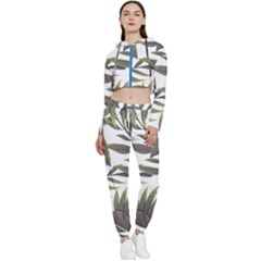 Green Leaves Cropped Zip Up Lounge Set