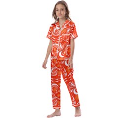 White Leaves Kids  Satin Short Sleeve Pajamas Set by Eskimos