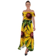 Sunflower Painting Off Shoulder Open Front Chiffon Dress by ExtraAwesomeSauce