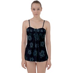 Blue Turtles On Black Babydoll Tankini Set