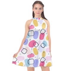 Watercolor Circles  Abstract Watercolor Halter Neckline Chiffon Dress  by SychEva