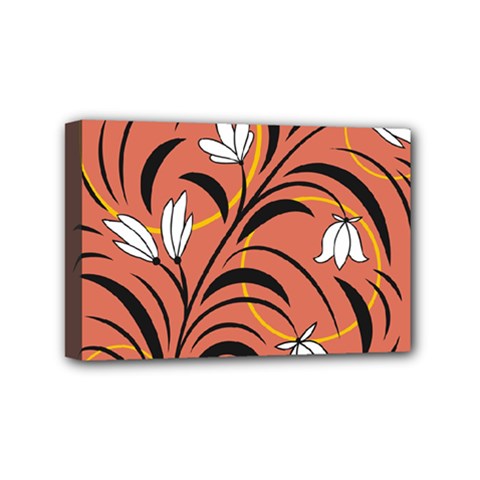 Abstract Folk Floral Art  Flowers Print, Poster   Mini Canvas 6  X 4  (stretched)