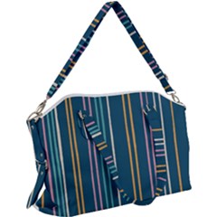 Multicolored Stripes On Blue Canvas Crossbody Bag by SychEva