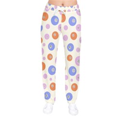 Multicolored Circles Women Velvet Drawstring Pants by SychEva