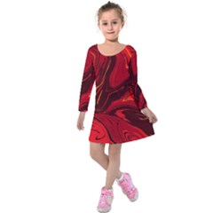 Red Vivid Marble Pattern 15 Kids  Long Sleeve Velvet Dress by goljakoff