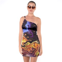 Nebula Starry Night Skies Abstract Art One Soulder Bodycon Dress by CrypticFragmentsDesign