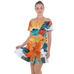 Spring Flowers Off Shoulder Velour Dress by LW41021