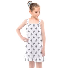 Black And White Sketchy Birds Motif Pattern Kids  Overall Dress