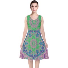 Spring Flower3 V-neck Midi Sleeveless Dress  by LW323