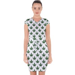 Weed At White, Ganja Leafs Pattern, 420 Hemp Regular Theme Capsleeve Drawstring Dress  by Casemiro