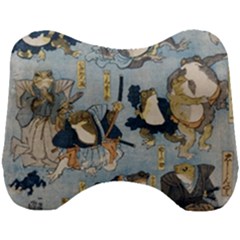 Famous Heroes Of The Kabuki Stage Played By Frogs  Head Support Cushion by Sobalvarro