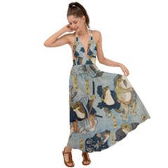 Famous Heroes Of The Kabuki Stage Played By Frogs  Backless Maxi Beach Dress by Sobalvarro