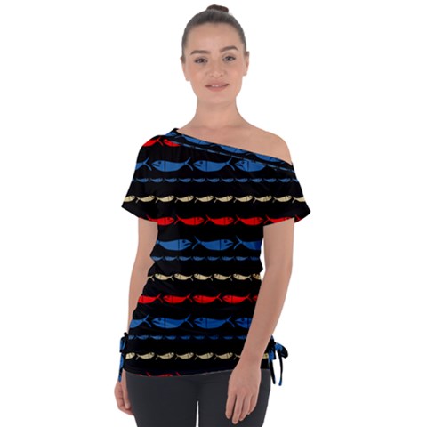 Fish  Off Shoulder Tie-up Tee by grafikamaria