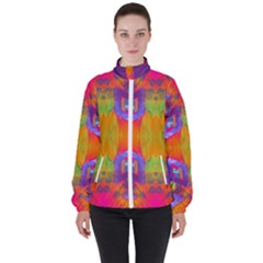 Glitch Futuristic Punk  Women s High Neck Windbreaker by gloriasanchez