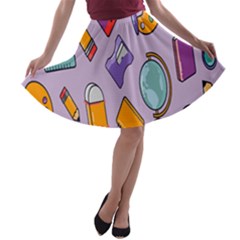 Back To School And Schools Out Kids Pattern A-line Skater Skirt by DinzDas