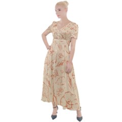 Thanksgiving Flowers And Gifts Pattern Button Up Short Sleeve Maxi Dress by DinzDas