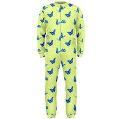 Blue Butterflies At Lemon Yellow, Nature Themed Pattern Onepiece Jumpsuit (men)  by Casemiro